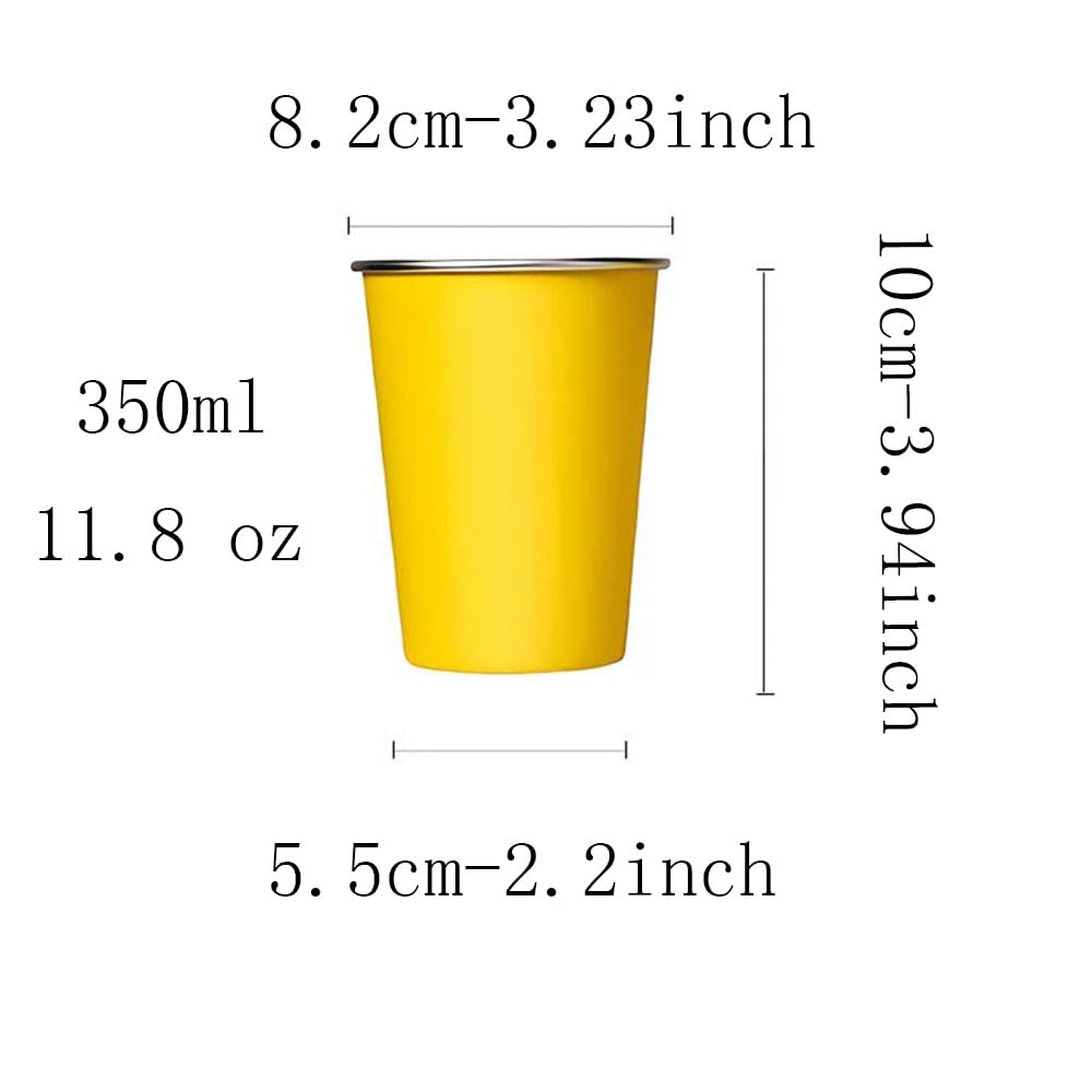 VUULDOO Disposable outdoor camping travel cup 2-piece set, food grade 304 stainless steel thick material, suitable for hiking, picnics and travel portable cups, 11.8 oz (350 ml) (Yellow & Yellow)