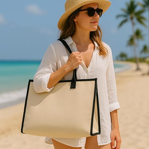 Image of Salt Earth Canvas Tote Bag for Women, Personalized Initial Monogram Tote, Beach Grocery Utility Tote for Travel & Work