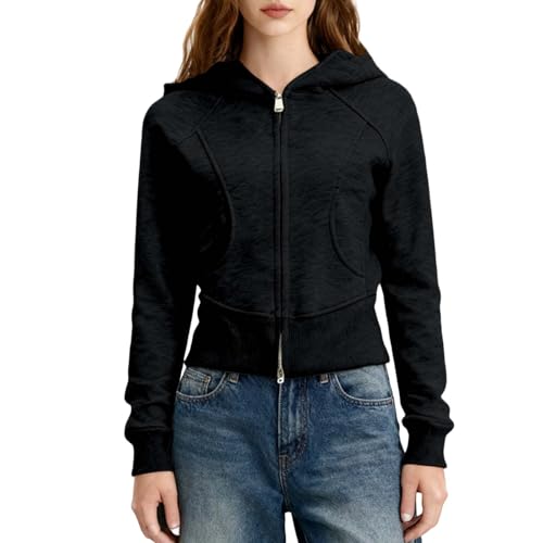 Sweat à capuche court femme contre le froid pull zippé confortable