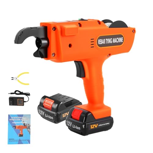 ARLIGAADUO Automatic Rebar Tie Gun Cordless Rebar Tying Machine 8-34mm Automatic Rebar Tie Wire Twister Rebar Tying Tool w/Pliers + 2pcs 4500mAh Batteries for Steel Bar Rod Tying Binding