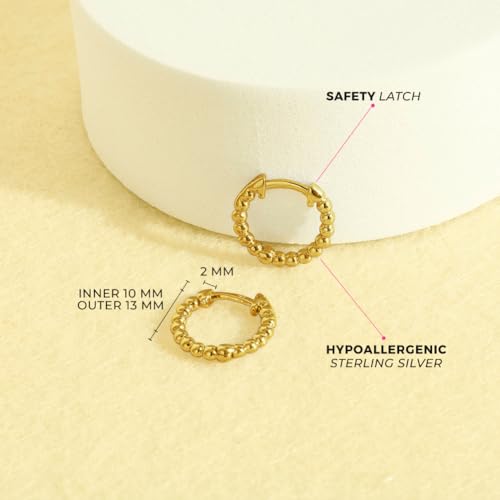 925 Sterling Silver Gold Flashed Beaded Hoop Earrings For Little Girls and Preteens 11mm - Adorable Beaded Front Hoop Earrings For Children - Girls Lightweight Hoops4
