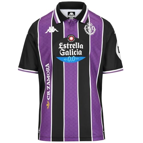 Kappa Camiseta Oficial Real Valladolid 2025/2026 Black/Violet/White SPONSOR2 | Tecnología Hydro-Way Protection, Tejidos Reciclados y Logotipos Termofusionados | 12Y