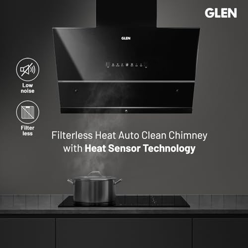 Image of Glen Chimney Auto Clean Glass Chimney for Kitchen Filter-less with Heat Sensor, BLDC Motor 1600 m /h - 90cm (CH 6065 HSR BLDC BL AC)