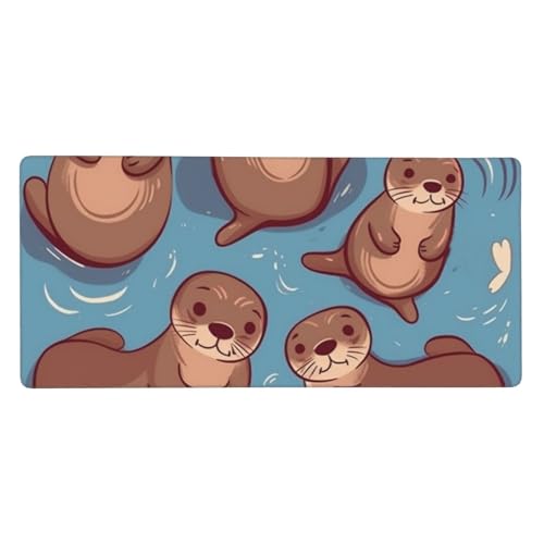 Grand tapis de souris XXL 90x40 antidérapant avec motif loutres