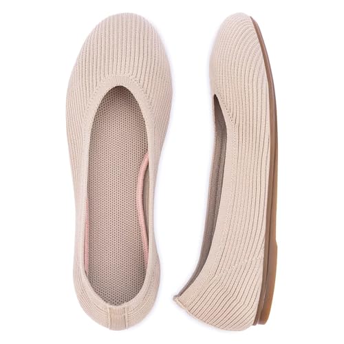 Image of Frank Mully Women's Ballet Flats Round Toe Walking Flats Slip On Work Shoes Knitted Flats Shoes for Woman Soft Lightweight