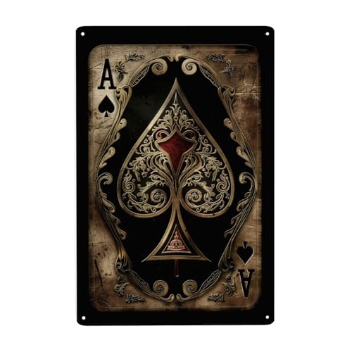 GQWJKSZ Décoration murale vintage en métal avec carte de poker As de pique, plaque décorative murale pour maison, bar, pub, club, café, chambre, bureau, 14 x 20 cm