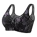 Women's Front Closure Bras Fashion Floral Print No Underwire Full Coverage Bra Lightweight Comfort Daily Bralettes Black