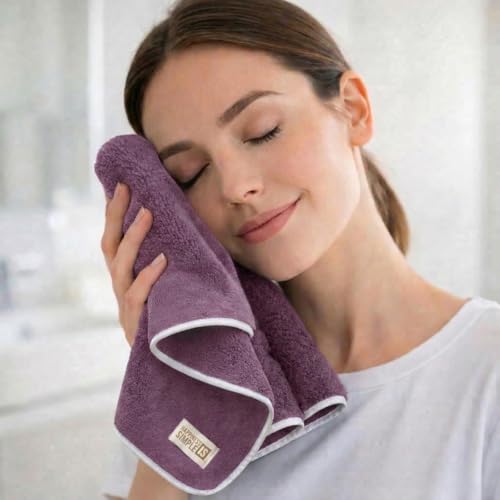 Image of LINEAR Microfiber Hand Towels /Small Size Towel /Face Towel /Towel for Men, Women & Babies /Ultra Soft, Absorbent & Quick Dry Towels for Gym, Travel 500 GSM (Purple-2)