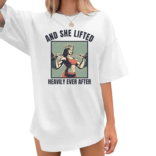Funny Workout Shirts for Women Oversized Gym Tee Shirts Weightlifting Graphic Baggy T Shirt Gifts for Gym Lovers