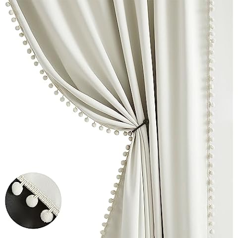 Treatmentex Ivory Pom Pom Blackout Curtains Cover