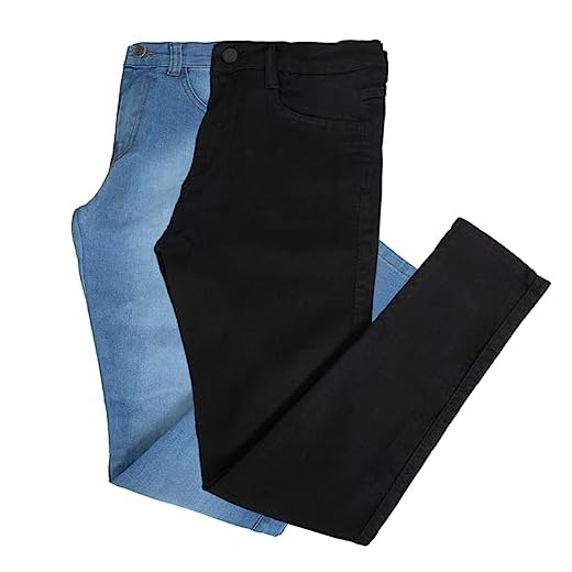 KIT 2 CALÇAS JEANS, SARJA (AZUL MÉDIO, PRETO, 42)