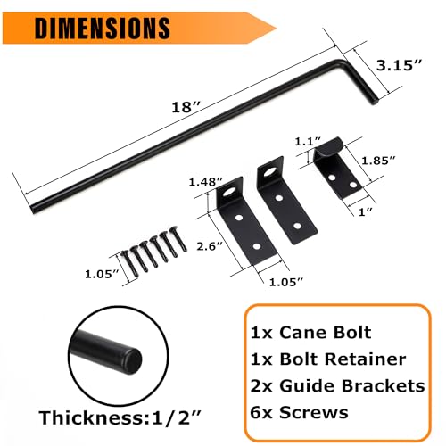 Image of 18 inch Heavy Duty Cane Bolt Gate Drop Rod with Black Finish-Steel Gate Ground Latch Designed for Wood Metal Vinyl Gates or Double Doors Fence Applications-1 Pack