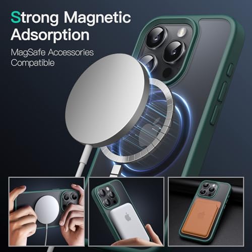 Image of JETech Magnetic Cover Case for iPhone 15 Pro 6.1-Inch Compatible with MagSafe, Translucent Matte Back Slim Shockproof Phone Cover (Dark Green)