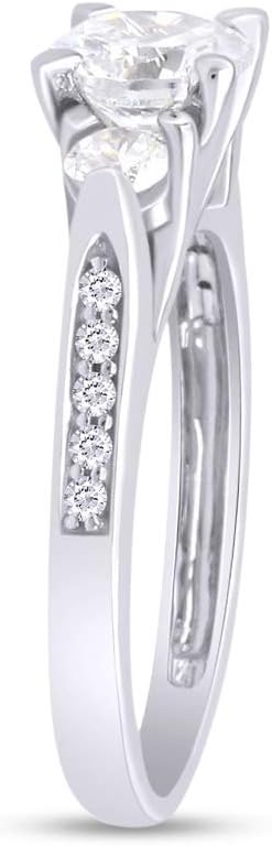 AFFY 14k Solid Gold CZ Cubic Zirconia Round Cut Ladies Three 3 Stone Engagement Ring Side Stones