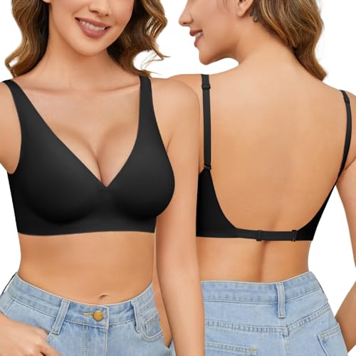 UMIPUBO Soutien Gorge Dos Nu sans Armature Comfit Femme Col en V Brassière Daily Push Up Bralette Coutures à Léger Rembourrage Classiques Maintien avec...