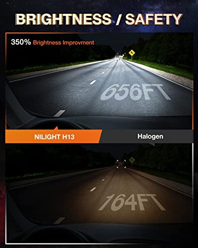 Nilight H13/9008 Led Headlight Bulbs, 350% Brighter Led High And Low Beam Headlights Conversion Kit, 6000K Cool White Super Bright, 2-Pack #TOP2