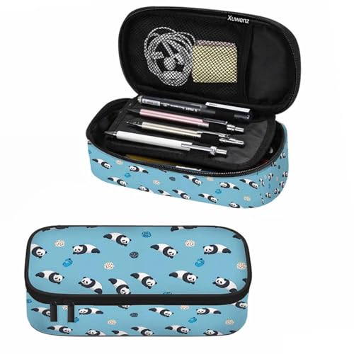 Image of Panda Pencil Case Funny Animal Cartoon Blue Pencil Bag Pouch Box Organizer for College School Students Boy Girl