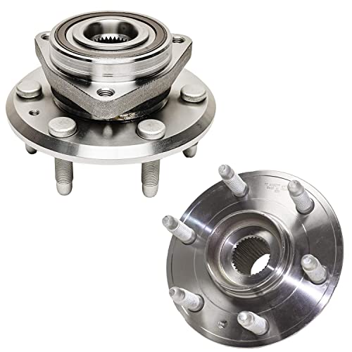 Image of Detroit Axle - Front Brake Kit for Chevrolet Traverse GMC Acadia Limited | Buick Enclave Saturn Outlook, Drilled Disc Brake Rotors Wheel Bearing & Hubs Wheel Lug Nuts Socket Key Replacement