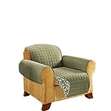 CELINE LINEN Reversible Quilted Water Protector Furniture Protector- Special Treatment Microfiber As Soft as Egyptian Cotton Extra Filling , Green Chair