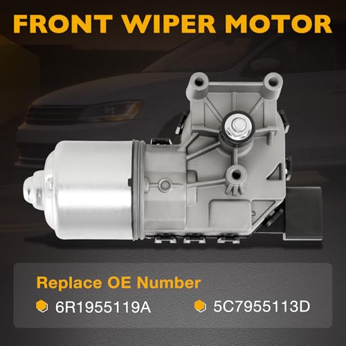 Image of Front Windshield Wiper Motor Compatible with 2011 2012 2013 2014 2015 2016 2017 Volkswagen Jetta Sedan, 4-Pin Wiper Motor, Replacement 85-35002, 8535002, 6R1955119A, 5C7955113D