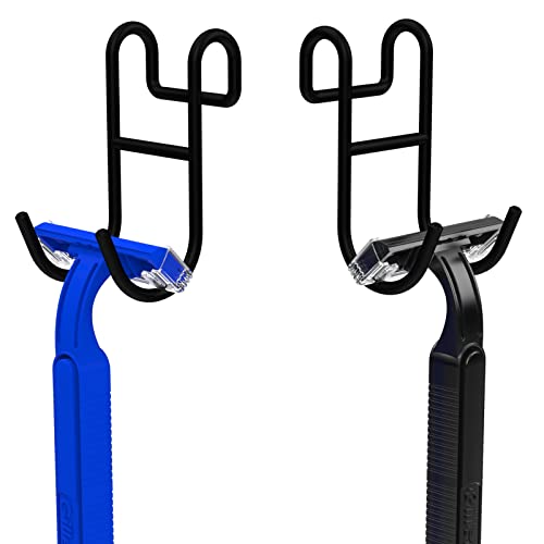 Image of Shower Caddy Hooks, Razor Hanger for Shelf and Loofah (Black - 2 Open)