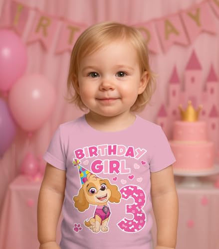 Image of Tstars Skye Birthday Girl 3 Gifts for Three Years Old Bday Paw Patrol Theme Party Toddler Kids Girls Fitted T-Shirt A51144d