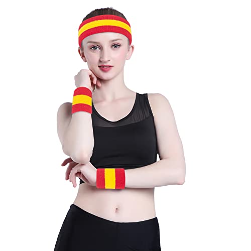 Image of ONUPGO Sweatband Set Sports Headband Wrist Striped Sweatbands Terry Cloth Wristband Athletic Exercise Basketball Wrist Sweatband and Headbands Moisture Wicking Sweat Absorbing Head Band