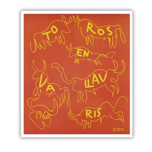 Affiche Pablo Picasso Toros en Vallauris 70x90cm toile jaune et rouge sans cadre pour salon