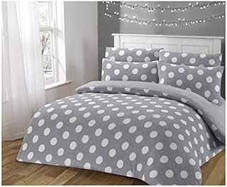T&A Traders Dotty Silver White Teddy Fleece Double Duvet/Quilt Cover Bedding Set With Matching Pillow Case