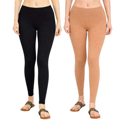 Image of Women Cotton Ankle Leggings Combo | Soft Stretchable Breathable Fabric | High Waist Comfortable Fit Bottom Wear for Kurti Office Casual & Daily Use