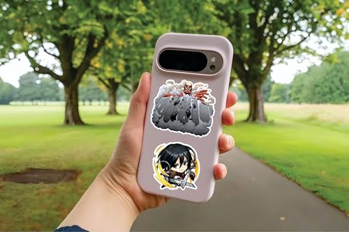 Image of AnimeVerse Pack of 50 AOT Anime Stickers for Laptop, Phone, Guitar, Bike, PC, | Waterproof Glossy Vinyl Decals | Residue-Free Anime Stickers Collection (Attack On Titan)
