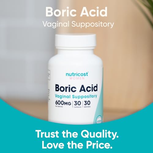 Image of Nutricost Boric Acid 600mg, 30 Capsules - Vaginal Suppository - Non-GMO - for Women (Pack of 3)