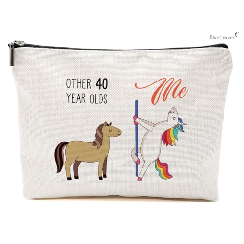 Blue Leaves 40th Birthday Gifts for Women - 1985 Birthday Gifts, 40 Years Old Makeup Bag,...