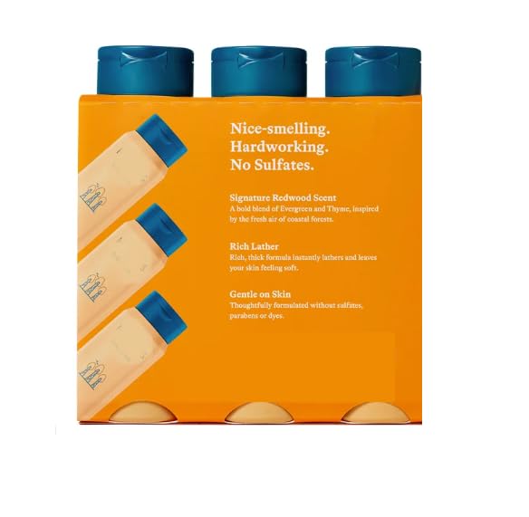 Men’s Redwood Body Wash oz Shower Gel, Gentle Moisturizing Cleanser with Evergreen, Sandalwood & Leather Notes – Rich Lather, Smooth Soft Skin Comparable to Premium Men’s Body Wash 16 fl (3 Pack)