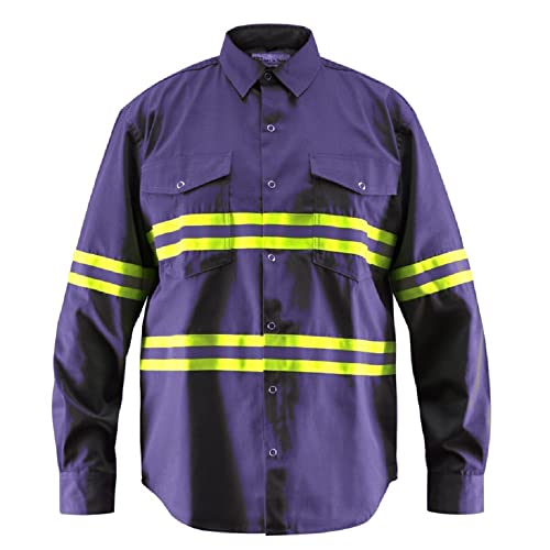 Premium High Visibility Hi Vis Reflective Safety Work Shirts - Long Sleeve (X-Large, Navy Blue)