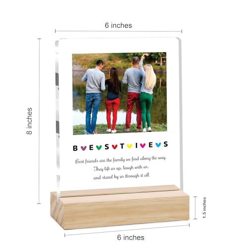 Image of Giftplease Customized Friends Plaque with Wooden Stand | Personalized Photo Frame with Quote | Best Friend Birthday Gift, Farewell Gift, Friendship Day Gift for BFF Keepsake Room Decor FR 02