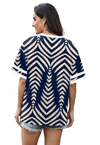 Image of WIHOLL Womens T Shirts Loose Fit Short Sleeve Tees V Neck Color Block Summer Tops 2026 Fashion S-4XL