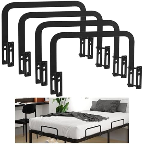 NXN-HOME Mattress Slide Stopper, Metal Mattress Retainer Bar for Adjustable Beds, Mattress Holder in Place to Keep Mattress from Sliding, Metal Mattress Stabilizers for Metal Bed Frame - 4 Pack Cover