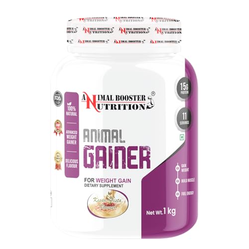 Image of Animal Booster Nutrition WEIGHT GAINER| 15gm Of Protein in 90gm of Serving| For Gain Weight, Build Muscle & Fuel Energy (Kesar Pista Flavor) (11Servings /1KG)