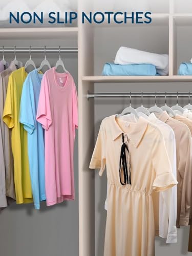Image of Slim Plastic Hangers for Clothes - Heavy Duty Non-Velvet Hangers with 360 Swivel Chrome Hook & Non Slip Notches - Ideal for Dresses Coats Shirts Jackets & More (White, 6)
