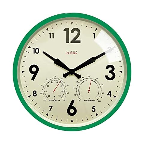 Cloudnola 12 Inch Silent Outdoor Clock with Thermometer Cover