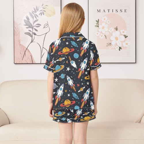 ALAZA Universe Solar System Planet Pajamas Satin Pajama Set Short Sleeve Button Down Sleepwear4
