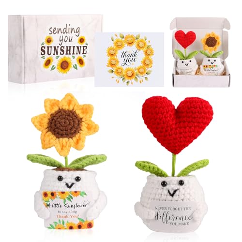 Munutix Christmas Thank You Gifts for Women - Positive Sunflower Doll Crochet as a Thank You Gift for Best Friends, Teachers, Sunflower Gifts for Retirement exit Farewell to Colleagues, Leaders