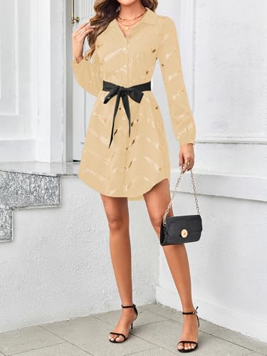 Image of SweatyRocks Women's Metallic Gold Long Sleeve Dresses Collar Shirtdress Casino Night Party Outfit
