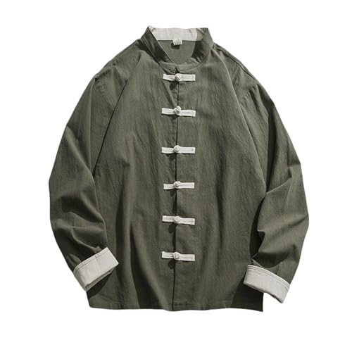 Camisa de manga larga transpirable en algodón lino de diseño retro masculino