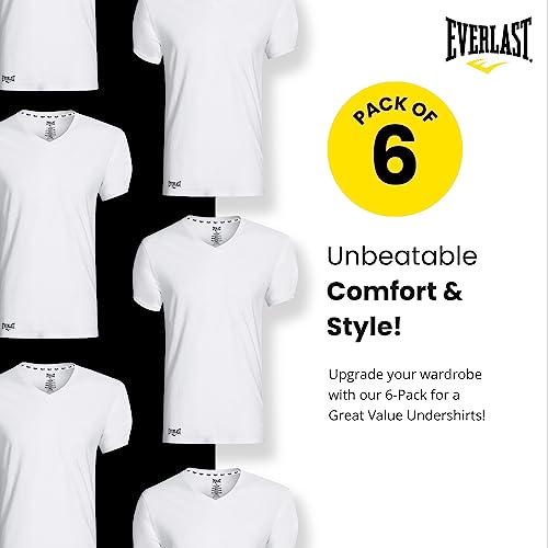 Everlast 6-Pack Men's Essential V-Neck Undershirts – Breathable, Tagless, Cotton Mens T Shirt – T Shirts for Men Pack3