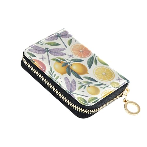 Burbuja Oranges Lemons Credit Card Holder for Women Men RFID Blocking, Leather Accordion Zipper Card Case Wallet 11 Slots