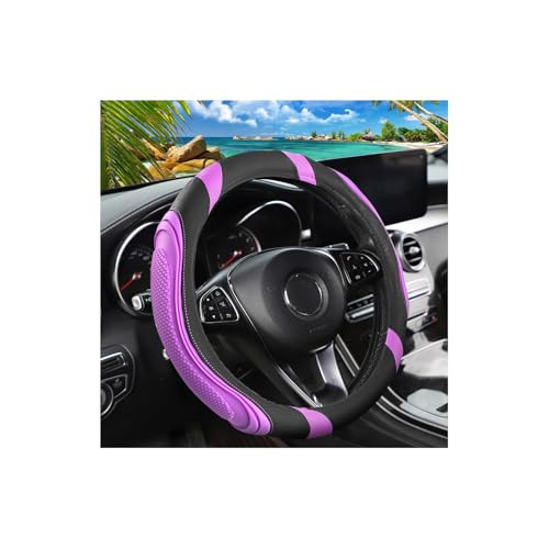 Image of Osilly 15 Inch Car Leather Steering Wheel Cover, Automotive Accessories Elastic Breathable Anti-Slip Soft Wheel Protector Fits Men and Women, Suitable for SUVs, Trucks, Vehicles and RVs (Purple)