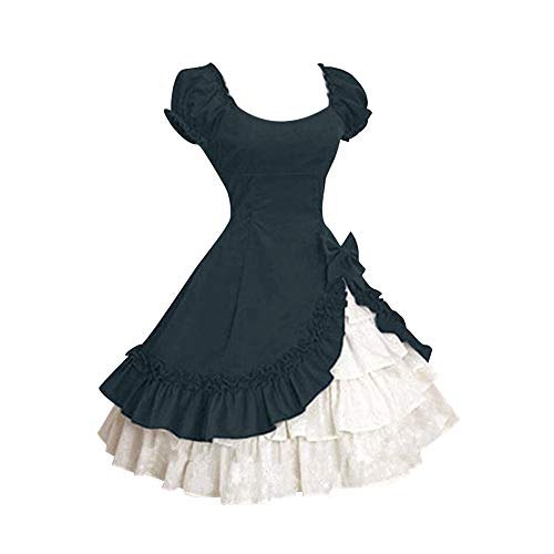 Kaister Women Dresses Party Elegant Ruffle Tiered Medieval Frill Frock Vintage Wedding Dress Dark Blue