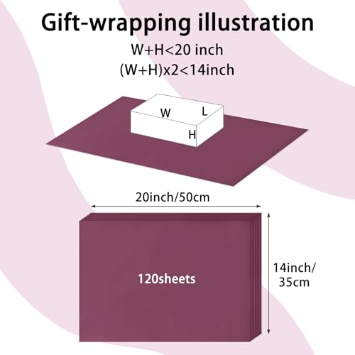Image of 120 Sheets 20 inchX14 inch Burgundy Tissue Paper for Gift Bags Wrapping, Art Tissue Paper Bulk for Holiday Birthday Party Crafts Decoration (Burgundy)